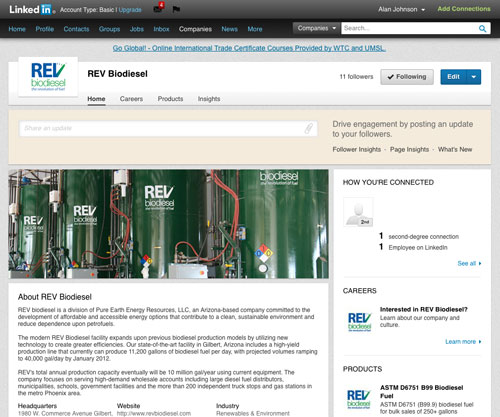 REV Biodiesel LinkedIn page